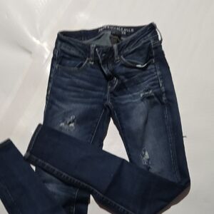 American Eagle Outfitters Dark Blue Skinny Distressed Jeans